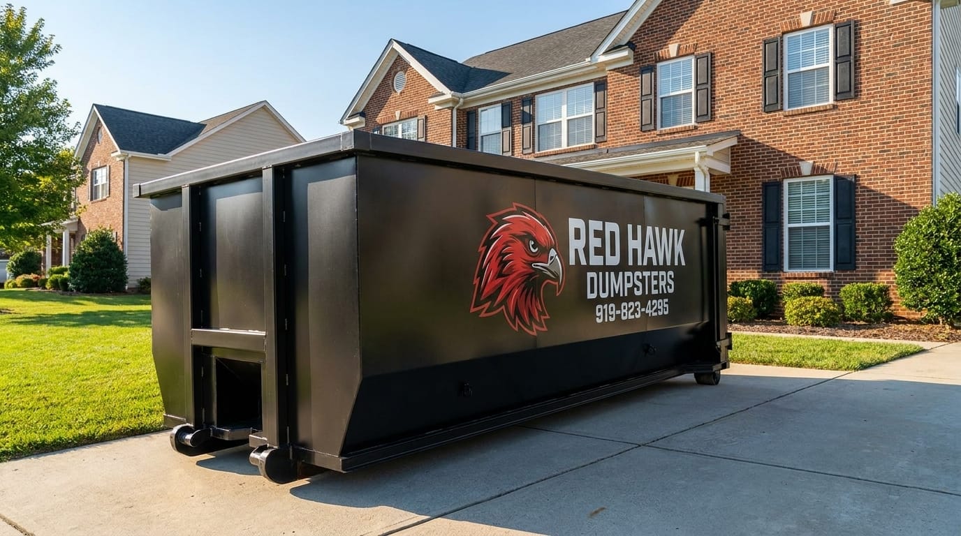 Red Hawk Dumpster in Driveway